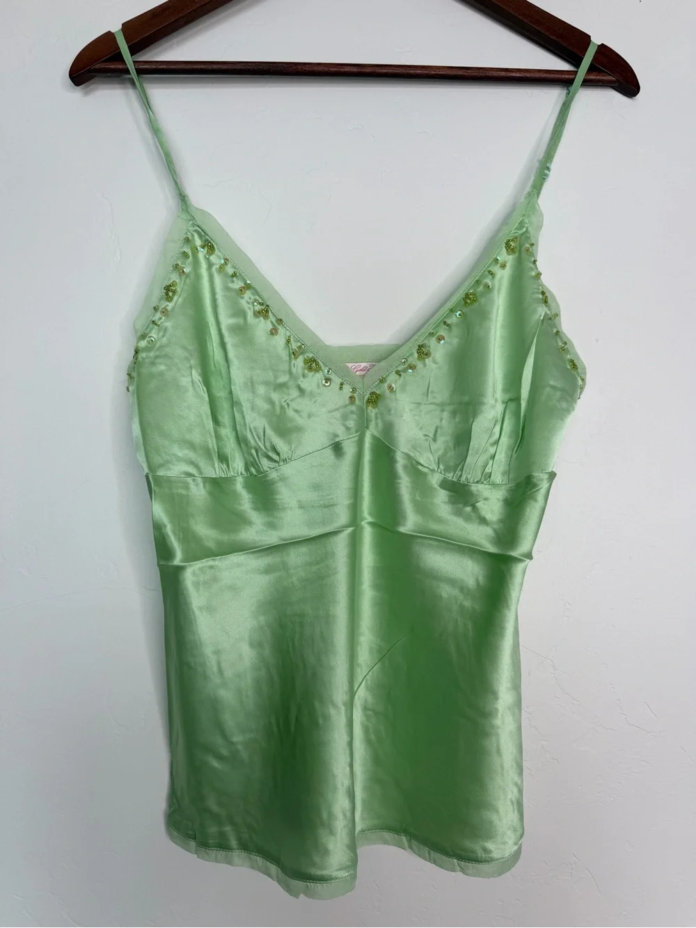 Gold Hawk Lime Sherbet Silk Beaded Cami Tank Top Large NWT Y2K Green - Picture 1 of 4